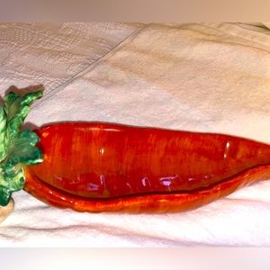 Bunny kitchen decor or small 3 1/2” x 13 1/2” dish pulling a carrot.